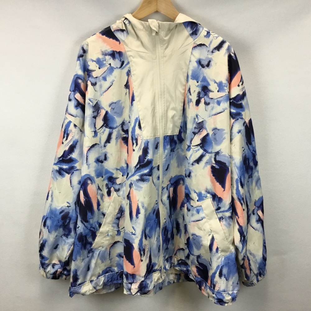 Lane Bryant LIVI Full Zip Hooded Woven Jacket Abstract Blue Sporty Size 26/28